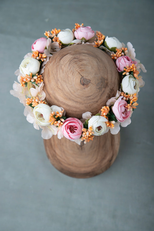 White & Pink Peony Tiara